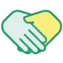 Icon of a green and a yellow hand shaking