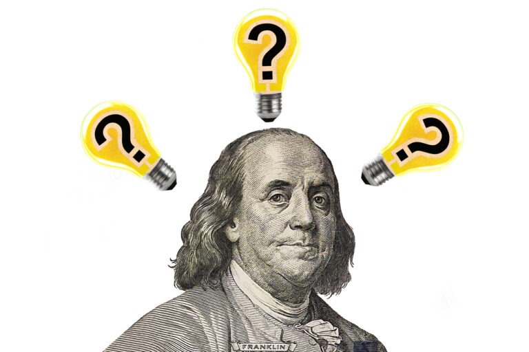 Benjamin Franklin portrait and light bulbs idea concept