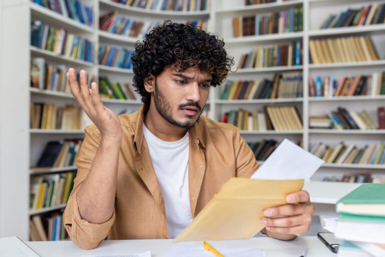 Man confused reading about a discharge of debt