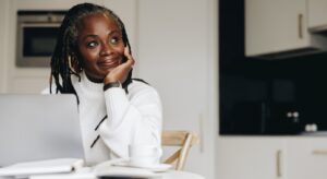 Woman pondering selling portion of life insurance policy