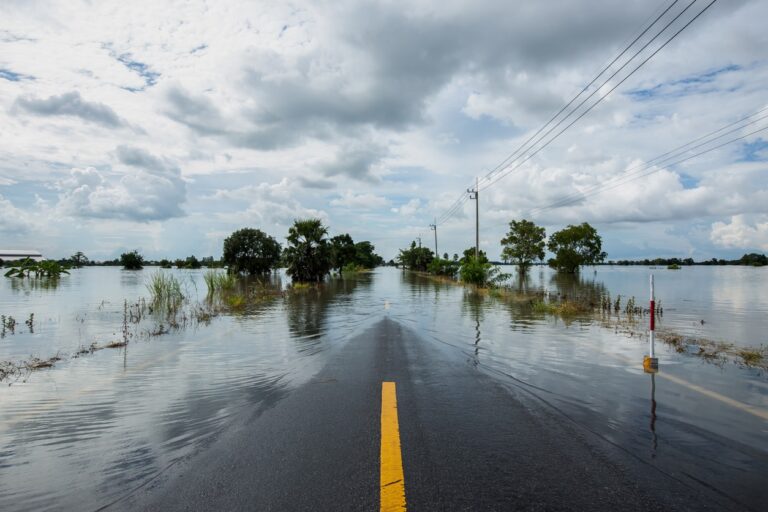 Flooded road from natural disaster