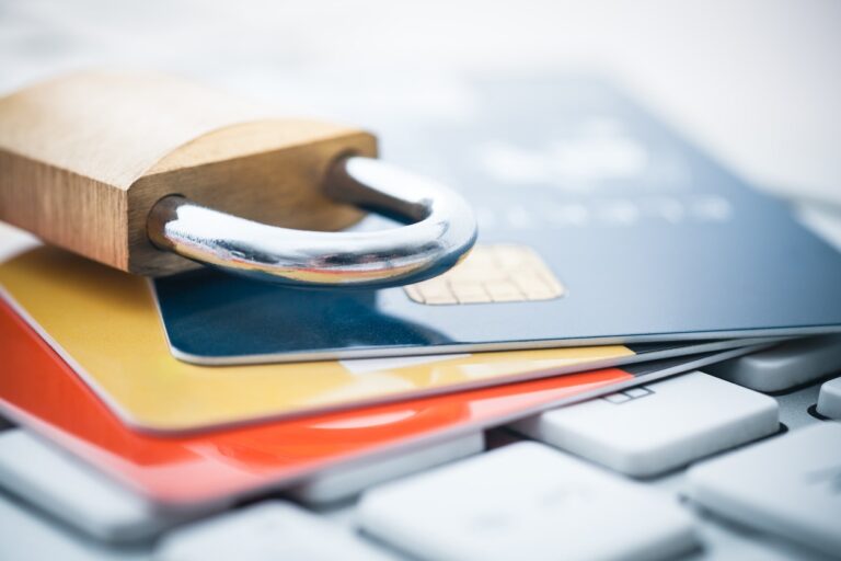 Credit cards with padlock on top - representing security